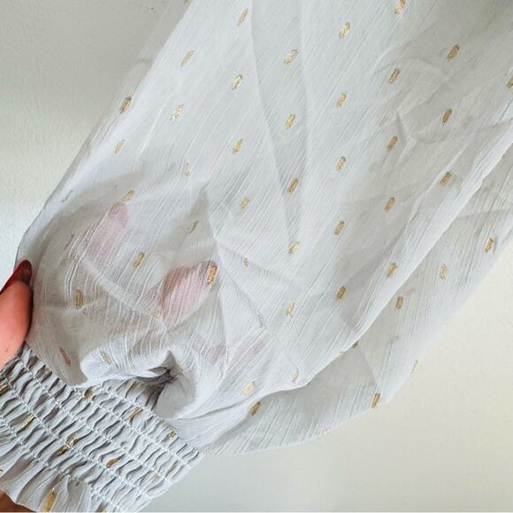 NEW BY THE RIVER Grey Gold Metallic Polka Dot Long Sleeve $88 Crop Top Blouse S - Picture 10 of 16